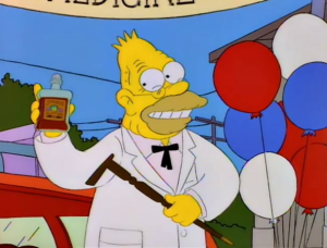Grandpa Simpson selling some 'revitalizing tonic,' from Simpsons episode 2F07.