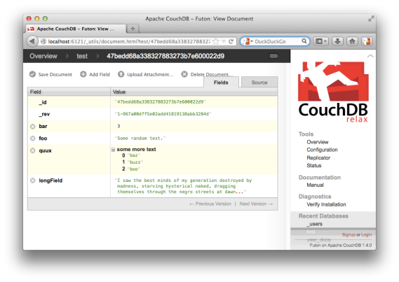 Futon interface in CouchDB