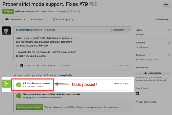 Github UI showing the test results