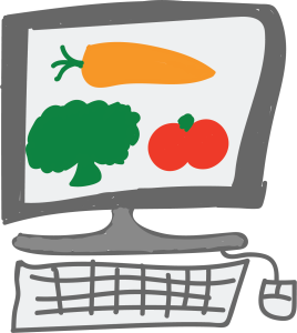 Hand draw picture of a computer with vegetables on the screen