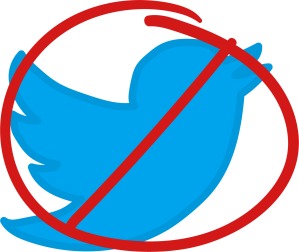 Twitter logo with a red "no" sign over it
