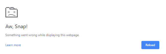 Chrome page saying "Aw snap! Something went wrong while displaying this web page."