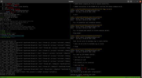 Screenshot of tmux running in Ubuntu with a few panes open