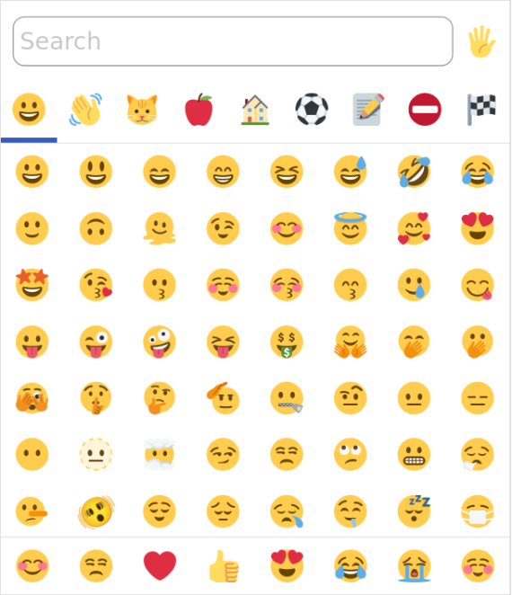 Screenshot of an emoji picker showing a search box and a grid of emoji